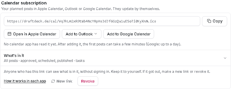 The private link with Copy and the buttons for Apple, Outlook and Google