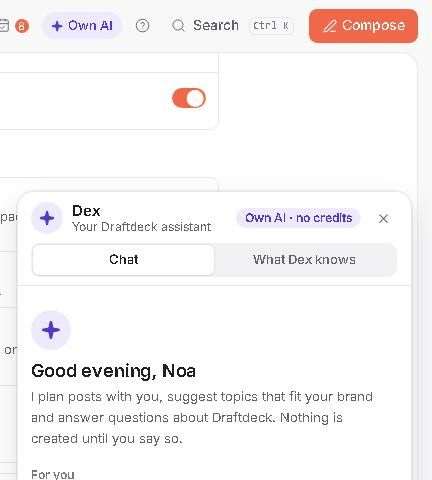 Dex shows Own AI · no credits