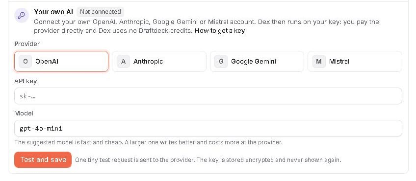 Your own AI in the settings, not connected yet